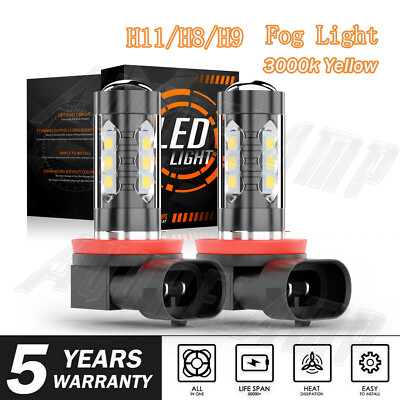 2x LED H11 Fog Light Bulbs For Honda Civic 2006-2019 – Golden Yellow 3000K