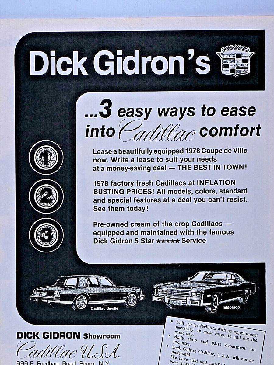 Dick Gidron's Cadillac U.S.A. Bronx N.Y. Regional Vintage 78
