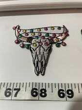 Western Cow Skull Christmas Lights Decorated Embroidered Iron On Patch New
