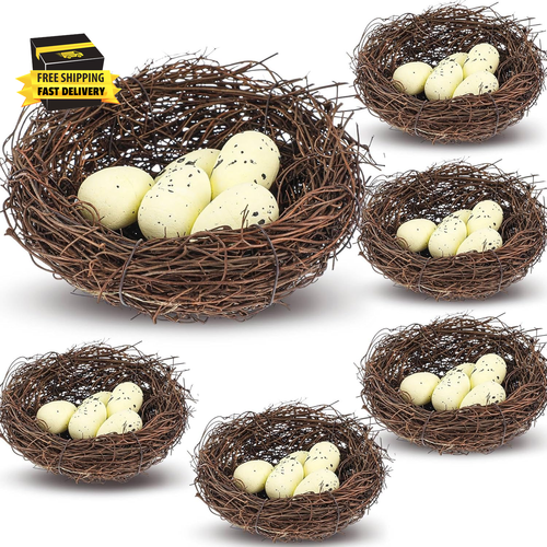 6 Pcs Easter Bird Nest with 30 Pcs Eggs Spring Party Decoration Handmade Miniatu