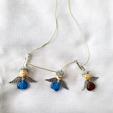 Lot of 3 Mini 1" Handmade Christmas Angel (2 Blue, 1 Red) Heart Shaped Ornaments