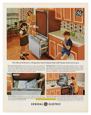 GE Refrigerator Poster Vintage Roll-Out Freezer Ad - 12X16/16X20/18X24/24X36