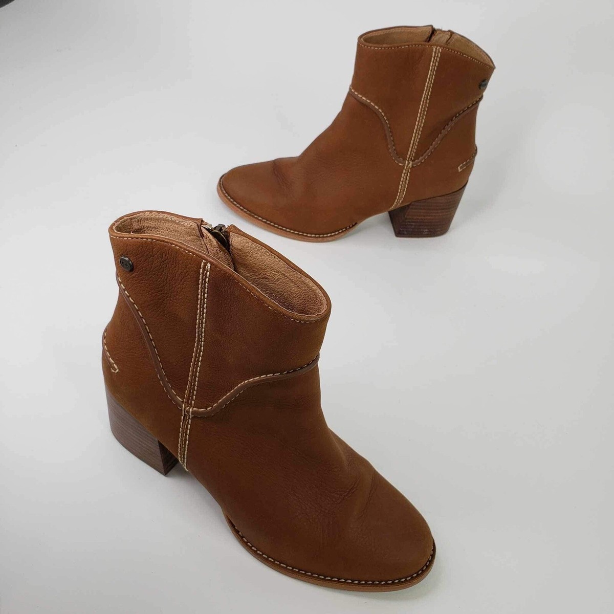 UGG Ankle Boots Annie Booties Women's Brown Side Zip Block Heeled