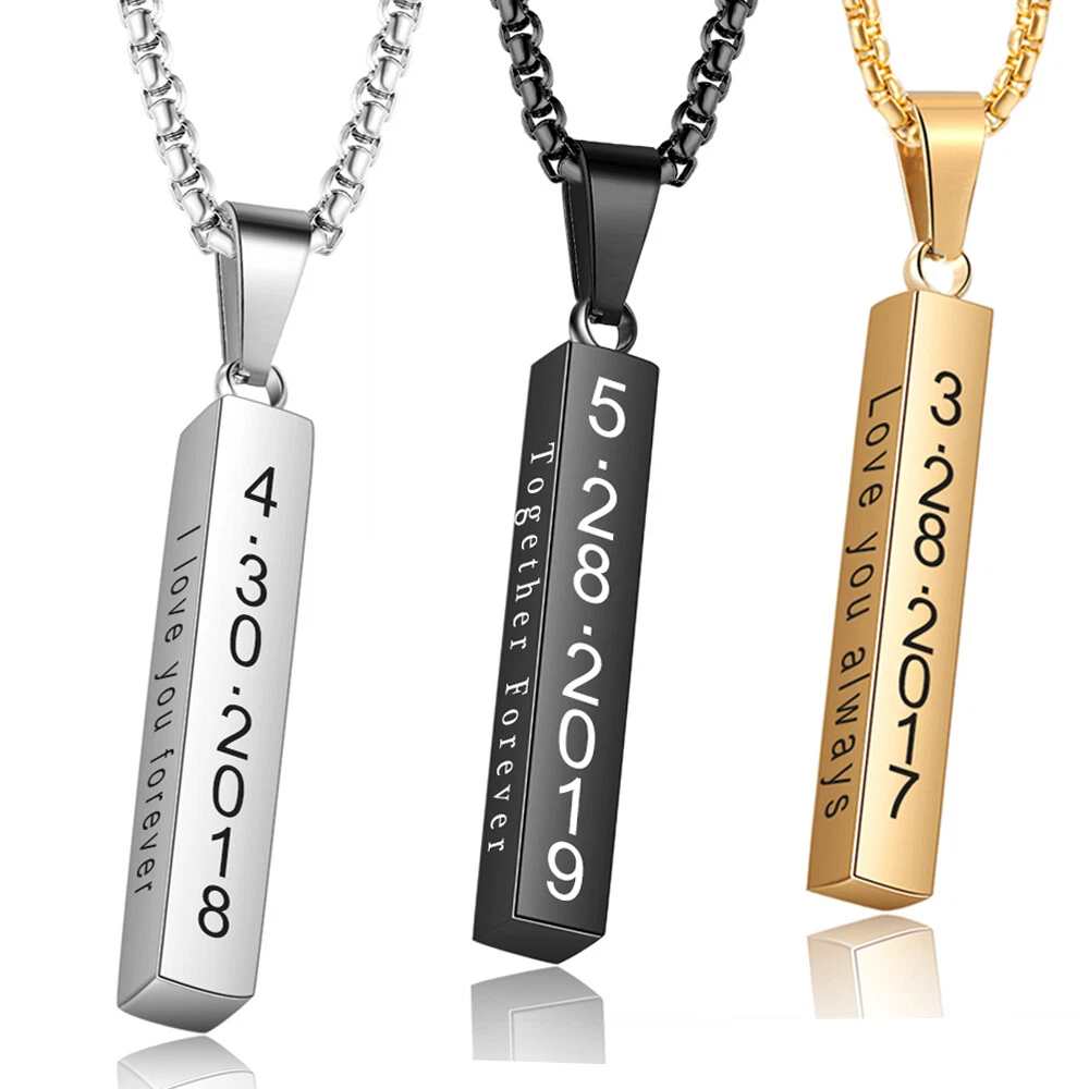 Personalized Men Bar Necklace Strip Pendant Stainless Steal Christmas Son Gift