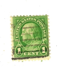U.S. 1927 1c Benjamin Franklin Green Rotary  Scott #632 Stamp Used