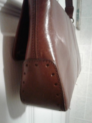 Rolfs Thick Brown genuine Leather with Dotted Trim Flap Front Bag  - Picture 4 of 7