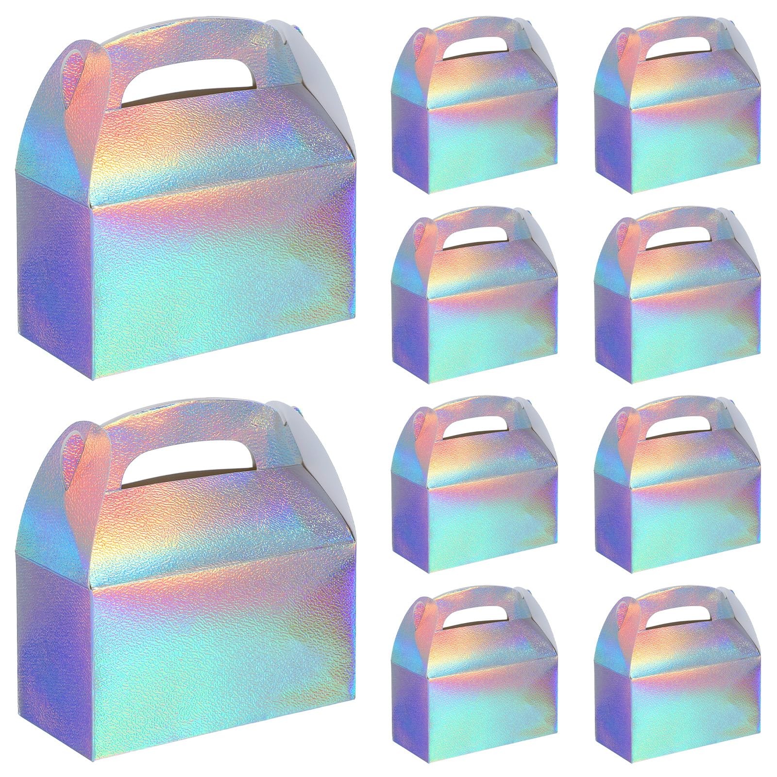 48 Pcs Iridescent Party Favor Boxes Holographic Gable Treat Boxes Rainbow Goo...