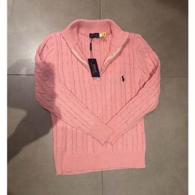 Polo Ralph Lauren Damen Pullover rosa Zopfmuster Stehkragen 1/4 Zip M
