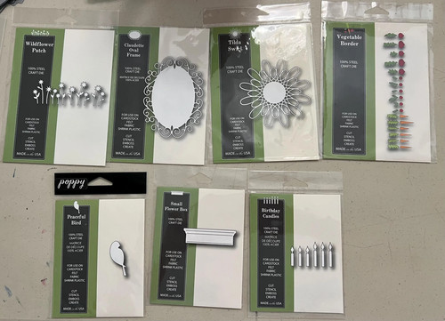 LOT of 7 Poppy Stamps steel cut die Candles Wildflowers Frames Vegetables Bird