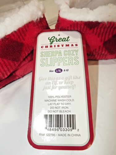 Great Christmas Sherpa Cozy Slippers Santa Non-Slip Bottom Size: L/XL 8-10 NWT - Picture 3 of 16