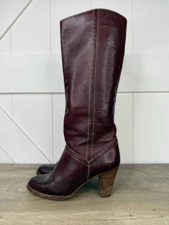 Botas hasta la rodilla de cuero borgoña vintage años 70 Thom McAn para mujer talla 7 Foto 2 de 4