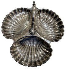 Vtg Sheridan Baroque Silver Plate Clam Shell Serving Tray Footed Dish 3 Part Vtg Sheridan Baroque Silver Plate Clam Shell Serving Tray Footed Dish 3 Part - Image 1