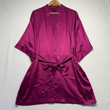 Victoria's Secret Satin Robe Kimono Magenta Wrap Tie Waist M L Loungewear Silky