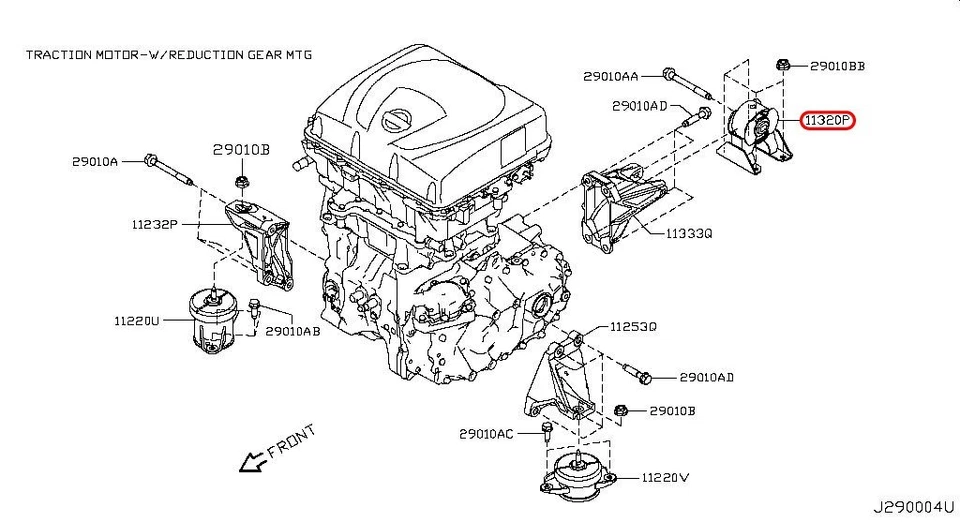 Aislador de montaje de motor trasero Nissan 11320-3NF0A para hoja 2013-2014 OEM Foto 3 de 4