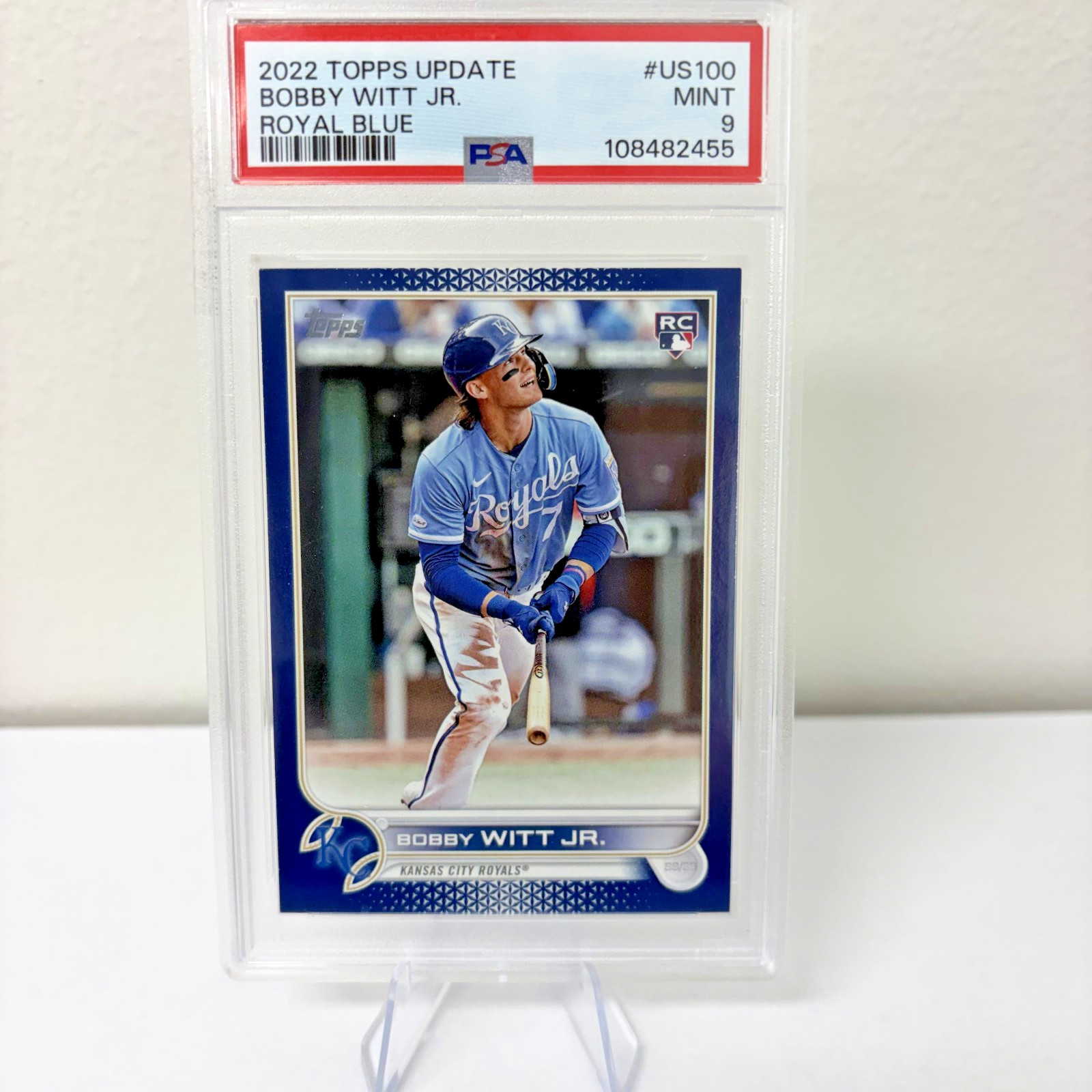 2022 Topps Update Bobby Witt Jr. Royal Blue RC PSA 9 view 1