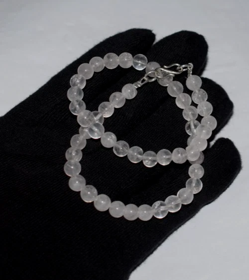 Naturale Quarzo Rosa Gemma Collana 925 Argento Sterling 40 " Stringa come Visto - Immagine 3 di 4