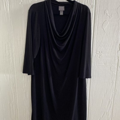 Additions by Chicos Womens Size 3 Black Dress Cowl Neck 3/4 Sleeves Stretch Knit