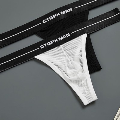2 Pack Lot Sexy Mens Low Waist Mesh Underwear Brief Thongs Underpants 