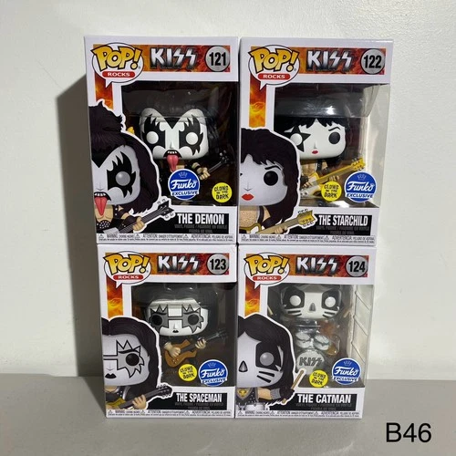 Set of 4 Funko Pop! Rocks KISS Vinyl Figures Demon, Starchild, Spaceman, Catman