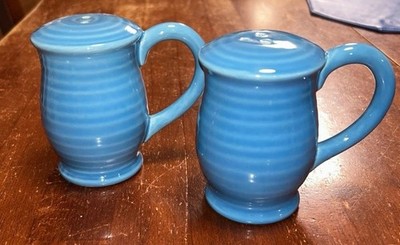 Wheatland Pottery Caribbean Blue Salt & Pepper Shaker Set 4'' Tall With Handles