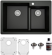 Karran USA QT-811-PK1 Quartz QT 33" Drop In Double Basin Quartz - Black