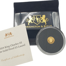 2024 Harrington & Byrne 0.5g 24ct Gold £5 Coin + COA King Charles III Laurel