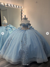 Sky Blue Quinceanera Dresses Silver Appliques Sweet 16 Prom Party Ball Gown