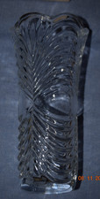 Large Elegant 9.25" Tall Clear Glass Vase w/ Waves Drape Pattern Scalloped Rim
