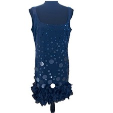 Jessica Simpson NWT Blue Flapper Style Sequins Ruffled Hem Dress Cocktail Sz 12
