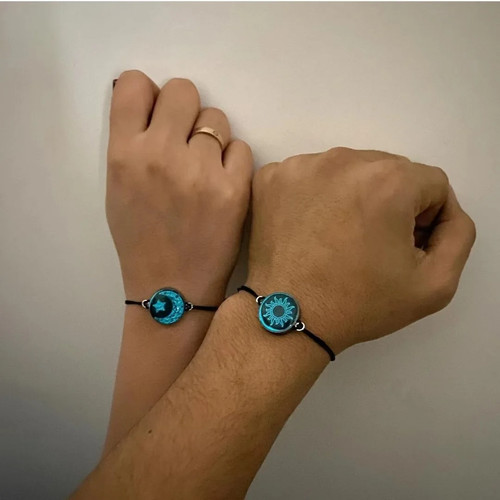 Romantico Luminoso Sole Luna Coppia Bracciali per Donna Uomo Fatto a Mano Corda Intrecciata - Foto 4 di 35