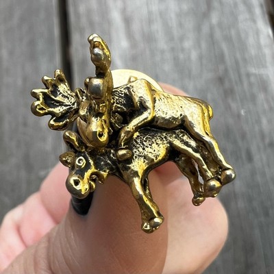 Vintage Ballou Reg'd Tiny Moose Pin Mating Moose Naughty Moose RARE Hat Pin