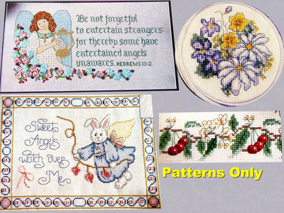 Wildflowers Angels Unawares Watch Over Me Cherries Huck CROSS STITCH PATTERNS