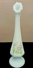 Fenton Blue Satin Bud Vase Sparkle Aster Flowers-Hand Signed 8"