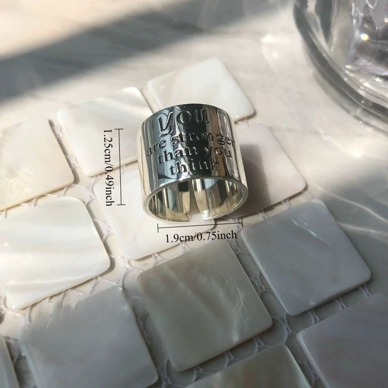 Мужские и женские 925 серебро покрытием открытый кольцо моды письмо широкое кольцо меди - Изображение 4 из 4
