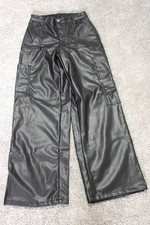 No Boundaries Size XS 0-2 Wide Leg Cargo Pants Faux Leather Look