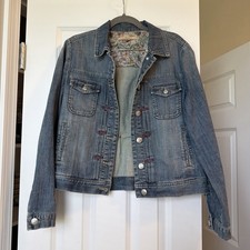 Vintage Women  s Floral Lined Denim Jacket Blue Jean Jacket Size Small