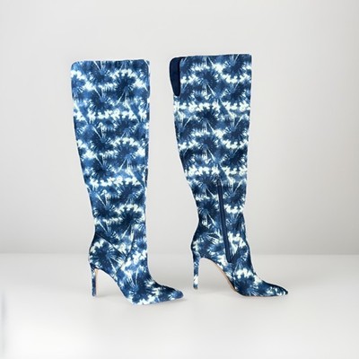 Gianni Bini Zenner Blue Tie-Dye Knee High Stiletto Boots NWOB Sz 6
