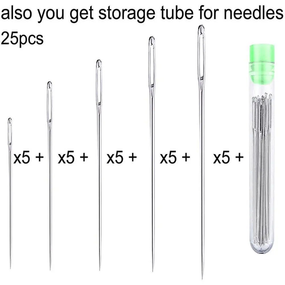 25pc Large Eye Hand Sewing Needle Set with Wood Case for Cro