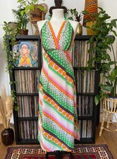 Vintage 1970s Homemade Floral Halterneck Maxi Dress