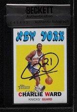 BAS 2000-01 Topps Heritage Charlie Ward #217 Seal of Authenticity Auto 3c7