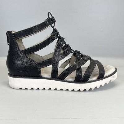 Jambu Rome Gladiator Sandals Womens Size 8 M Black Leather Casual Wedge Shoes