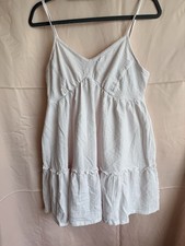 Primark baby pink Seersucker Mini Dress L V-Neck Strappy Sleeveless Smocked
