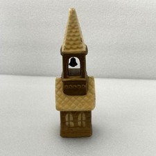 Vintage Christmas Candle Gold & Cream Church w/Gold bell in Steeple 10" Unused