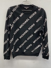 Michael Kors Women's Black Diagonal Repeat Logo Crewneck Sweatshirt Pullover M