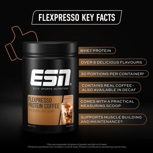 ESN Flexpresso Protein Coffee, Hazelnut Macchiato, 908 g, 2 lbs, 30 Servings - - Picture 3 of 6