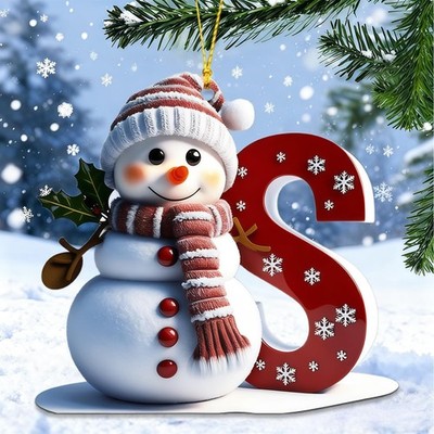 Snowman Christmas Ornaments, Cute Flat Christmas Tree Letter Decoration Perso...