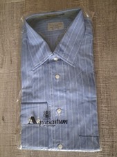 Classic Aquascutum Men's Long Sleeved Shirt Blue/White Stripe 17" Collar 
