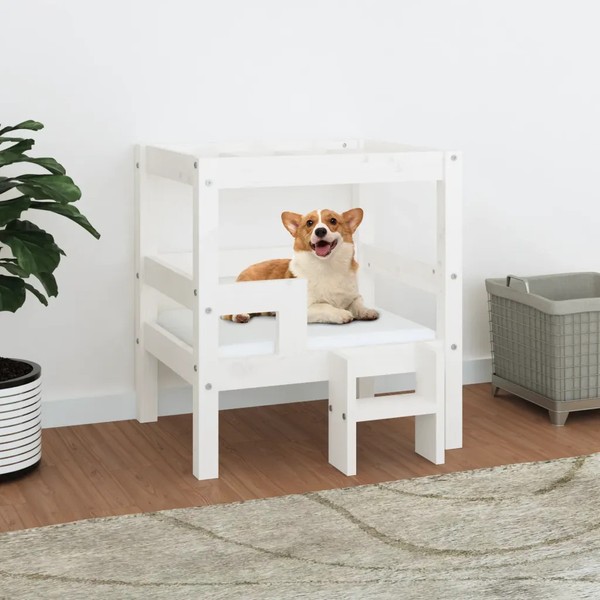 Hundebett Aus Massivholz Kiefer Weiß 55,5X53,5X60 Cm FüR Hunde-image