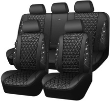 Car Seat Covers Full Set Waterproof Glitter Rhinestone Universal Black PASS