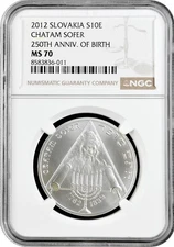 Slovakia 10 euro 2012, NGC MS70, "250th Anniv. - Birth of Chatam Sofer" Top Pop